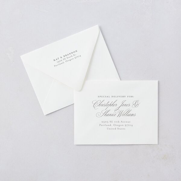 Luxury Floral Monogram Save the Date Petite Card Euro Envelopes Cotton White Both Recipient and Return Addresses Luxe Signature