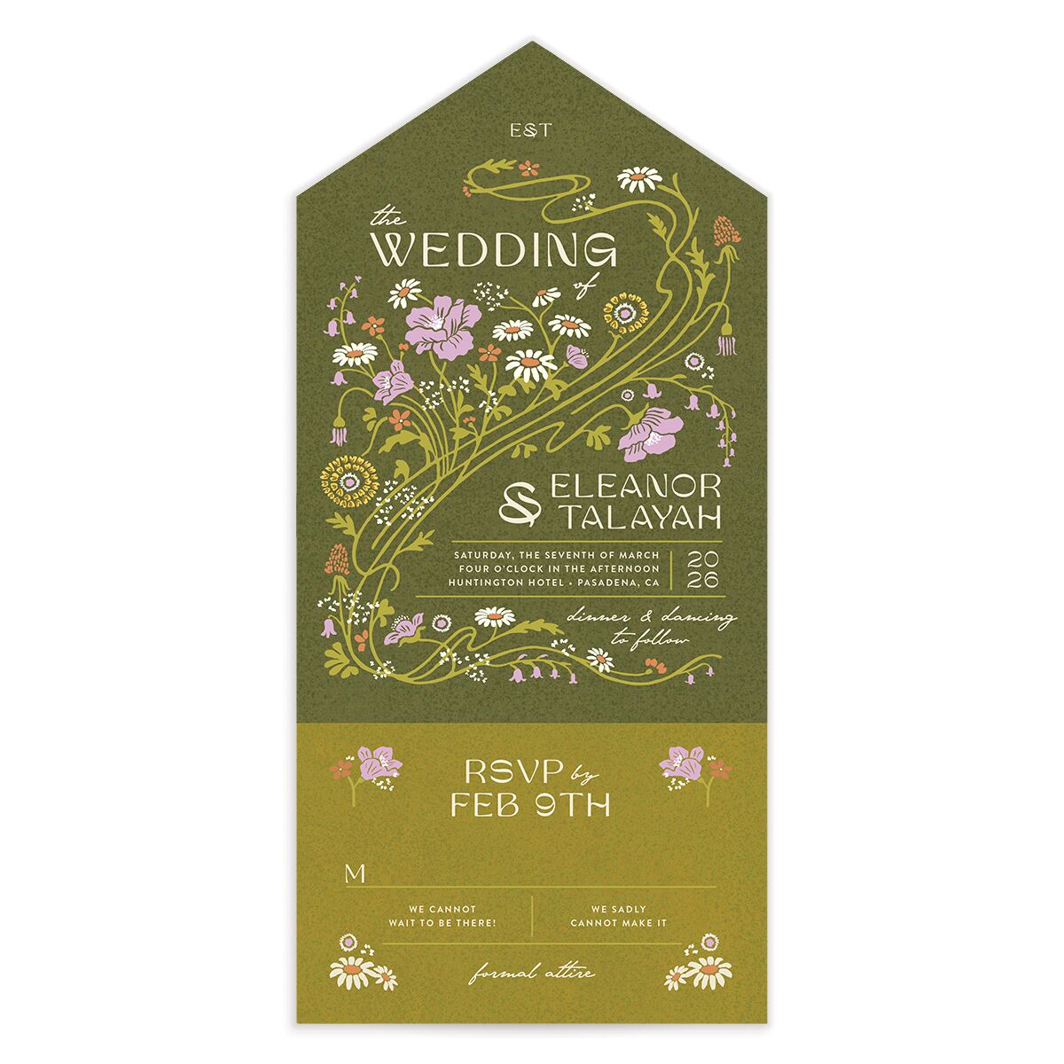 Wildflower Nouveau All-in-One Wedding Invitations