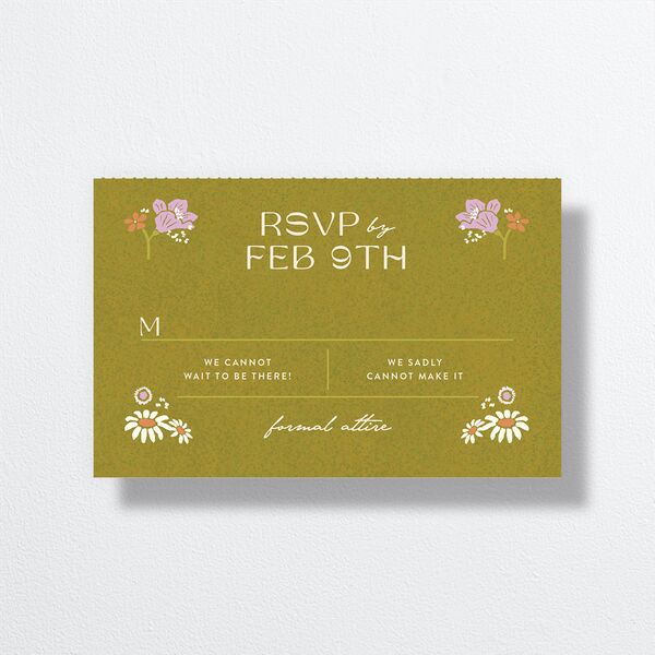 Wildflower Nouveau All-in-One Wedding Invitations rsvp in Green