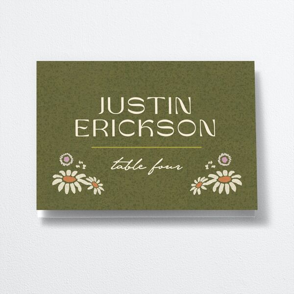 Wildflower Nouveau Place Cards front in Green