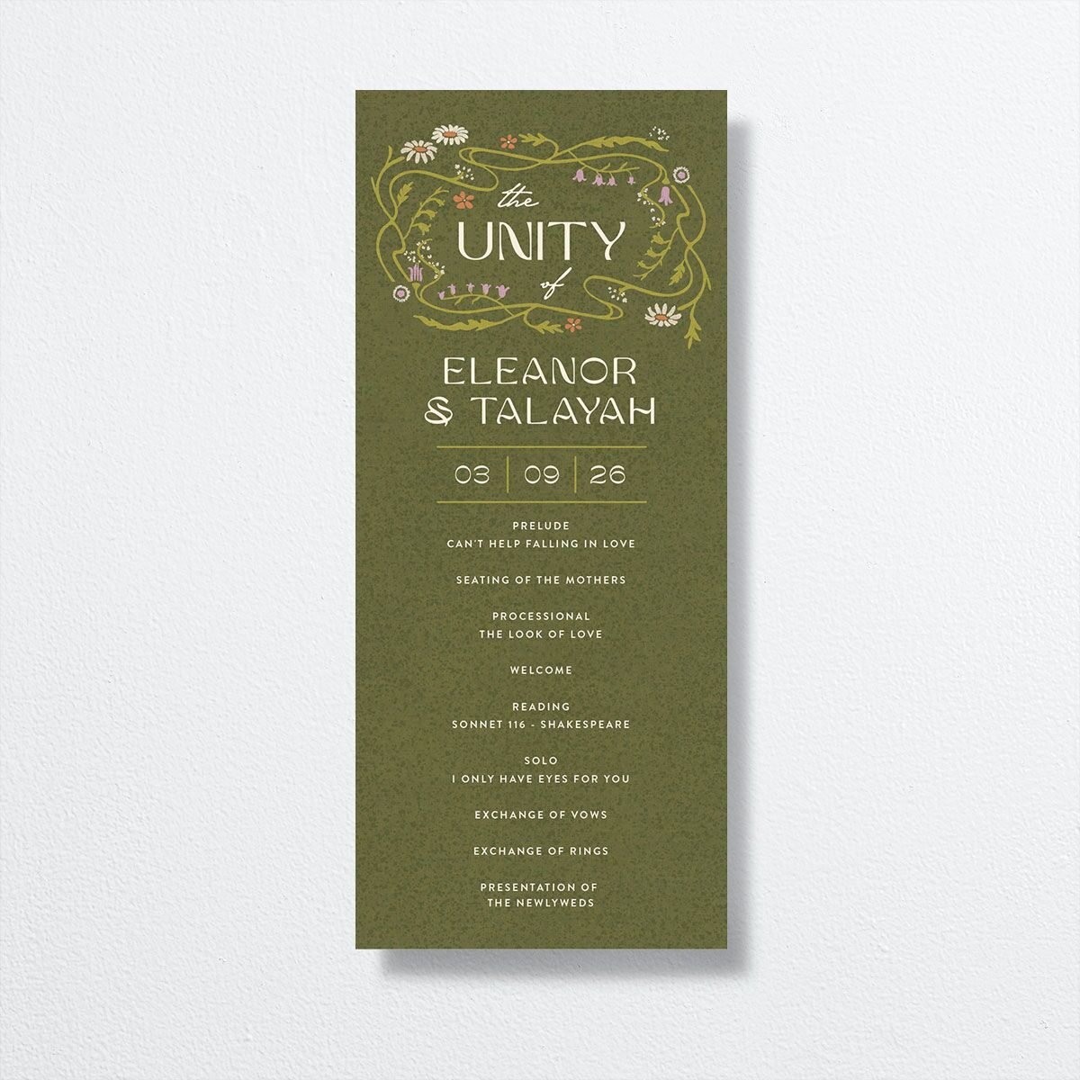Wildflower Nouveau Wedding Programs Dark Camo Signature