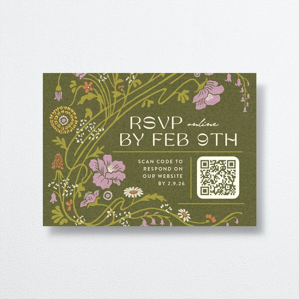 Wildflower Nouveau Wedding Response Cards front in Green