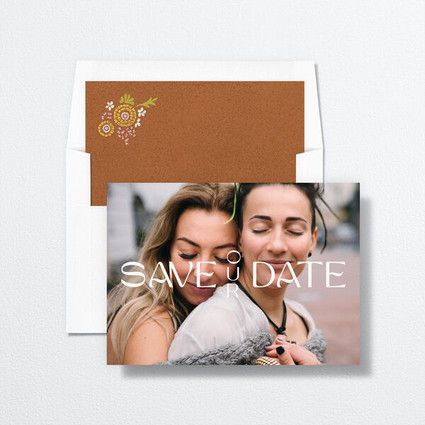 Wildflower Nouveau Save the Date Cards envelope-and-liner in Green