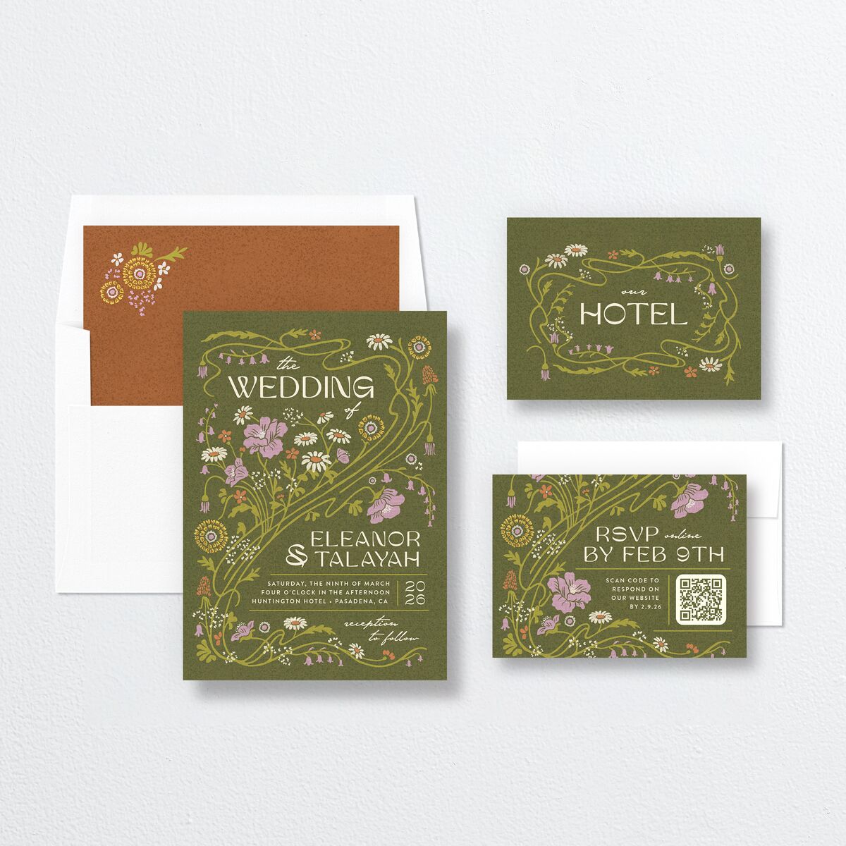 Wildflower Nouveau Wedding Invitations Dark Camo Signature No Standard