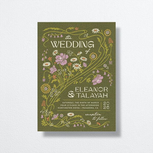 Wildflower Nouveau Wedding Invitations front in Green