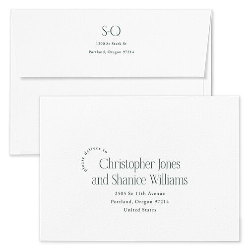Accent Arches Wedding Invitation Envelopes White Sky Both Recipient and Return Addresses Standard Signature