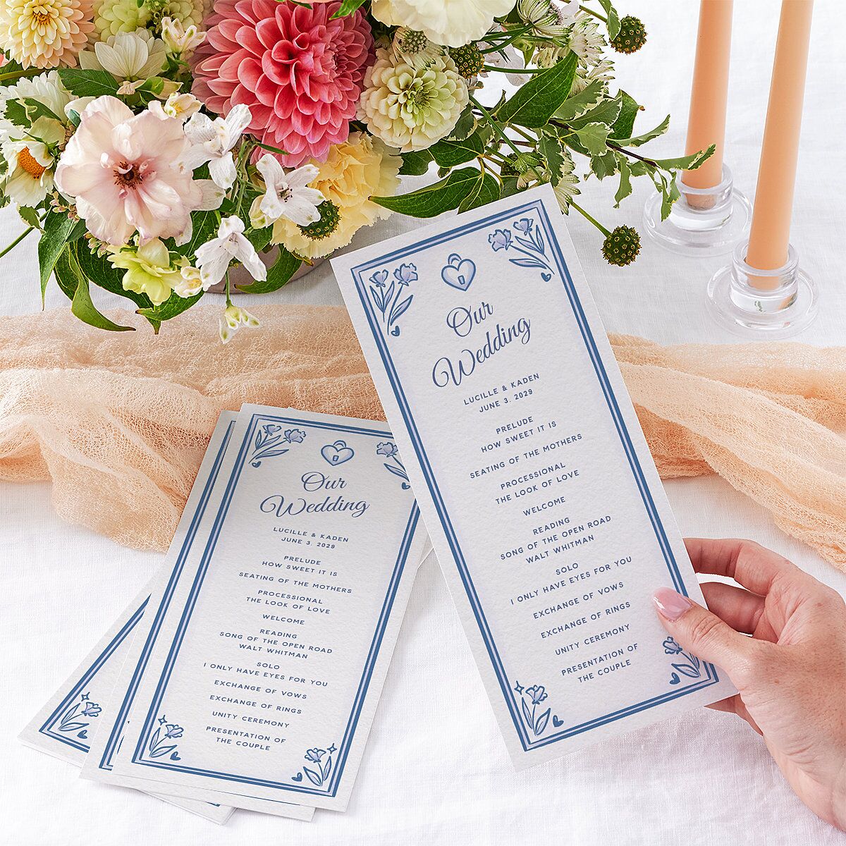Vintage Heart Locket Wedding Programs Ocean Signature