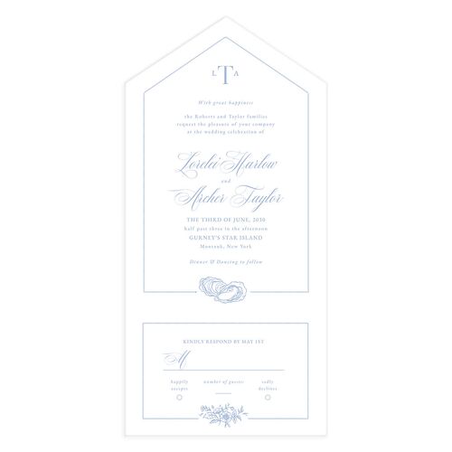 Coastal Oysters and Anchors All-in-One Wedding Invitations Sea Blue Signature Light Both Recipient and Return Addresses No