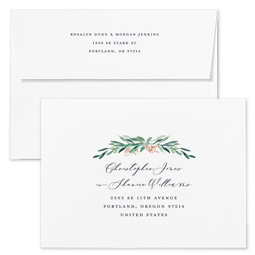 Gilded Botanical Wedding Invitation Envelopes Blue Moody Blue Both Recipient and Return Addresses Standard Signature
