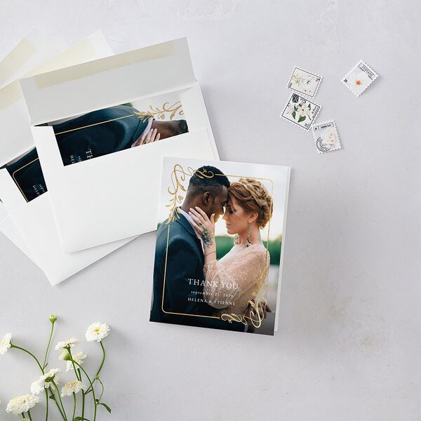 Nouveau Frame Thank You Cards Gold Dark Camo