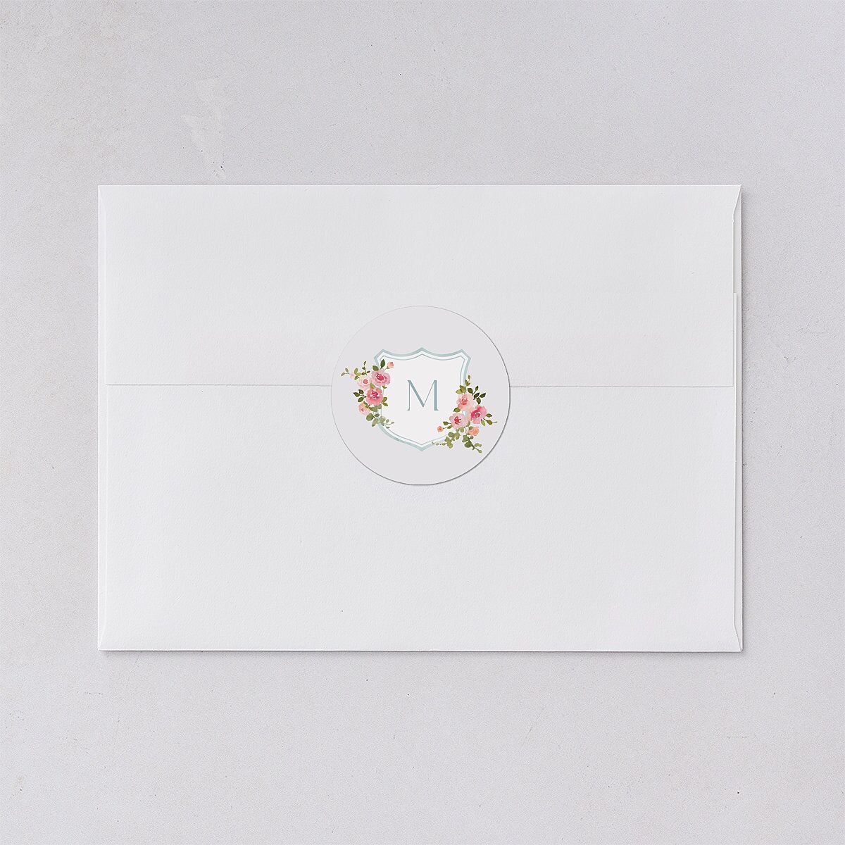 Watercolor Floral Crest Wedding Stickers Shell Pink Circle