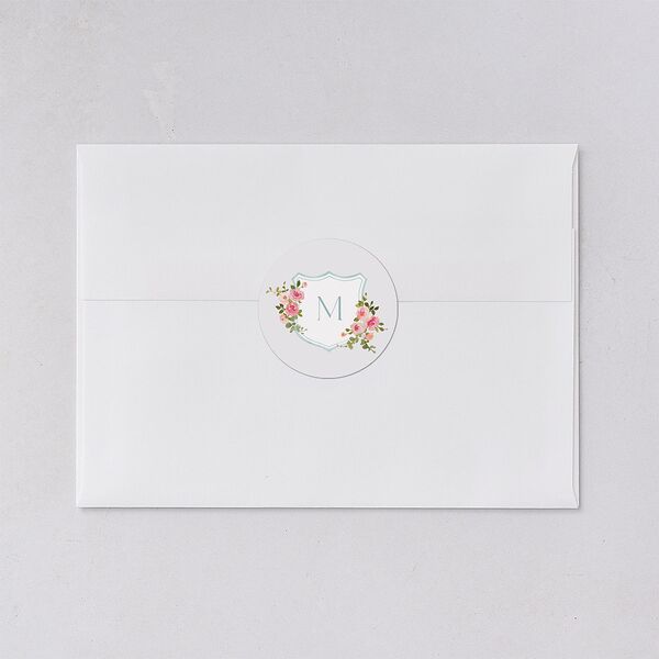 Watercolor Floral Crest Wedding Stickers Shell Pink Circle