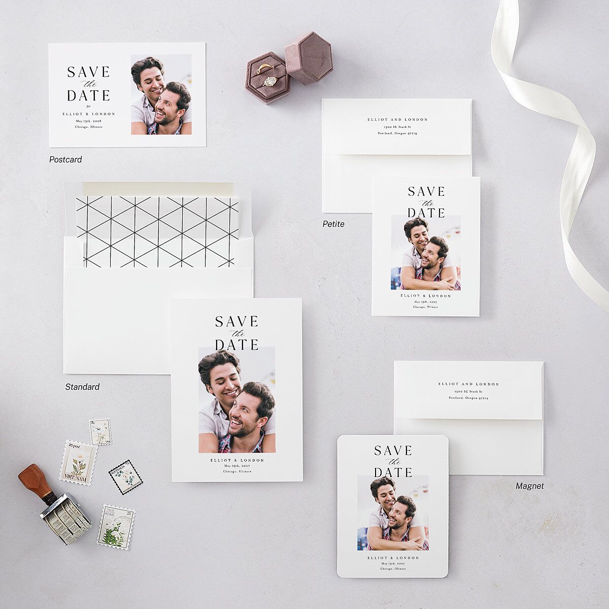 Timeless Typography Save The Date Cards Pure White Signature smooth Blank No Standard