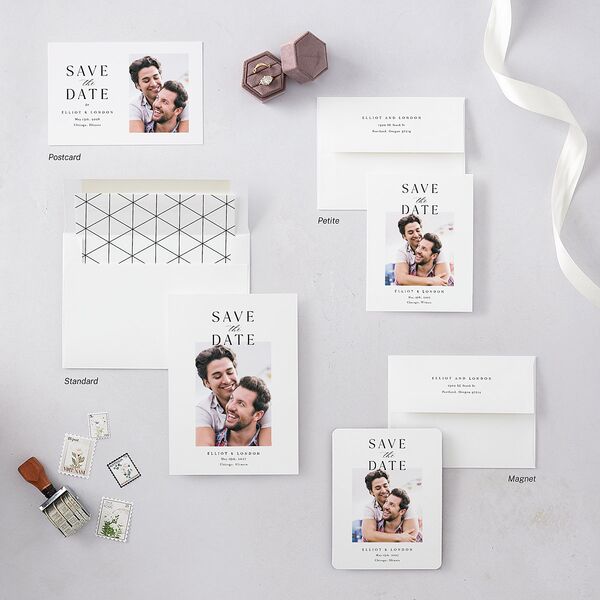 Timeless Typography Save The Date Cards Pure White Signature smooth Blank No Standard
