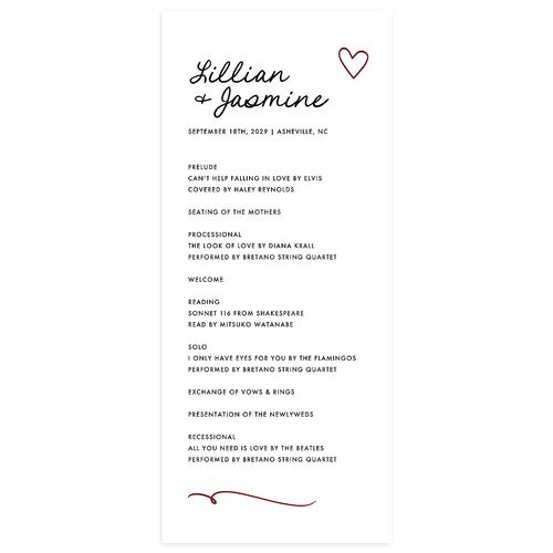 Hand Drawn Heart Photo Wedding Programs Maroon Signature