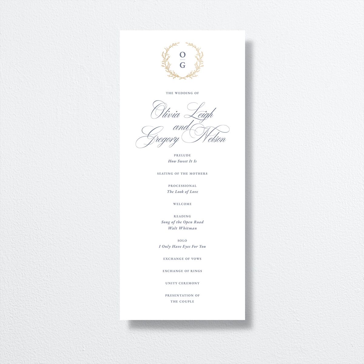 Gilded Wreath Wedding Programs front in blue