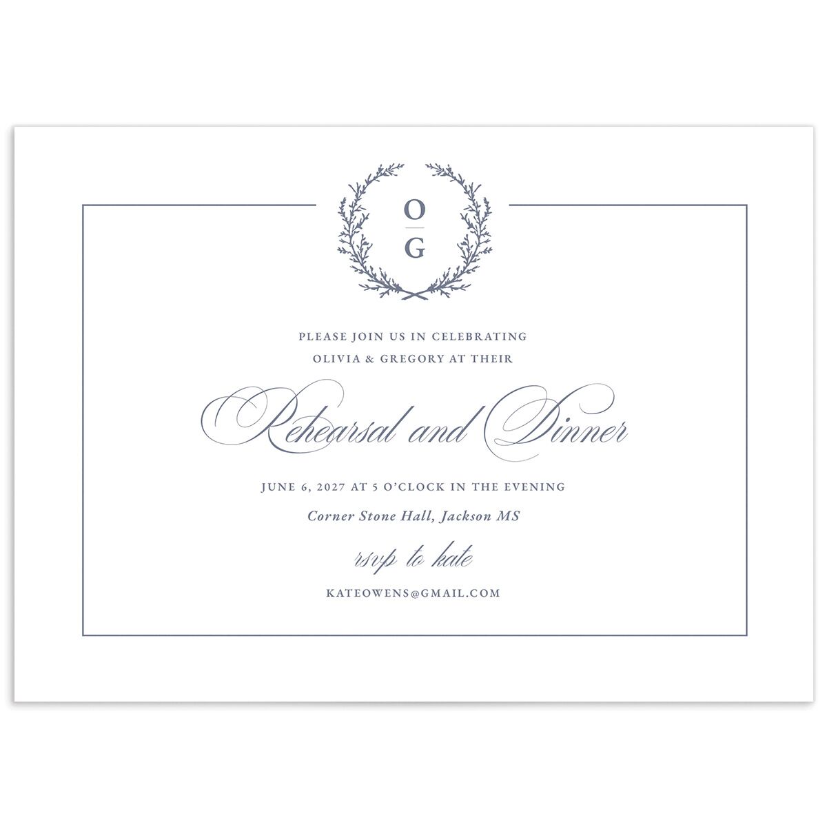Gilded Wreath Rehearsal Dinner Invitations