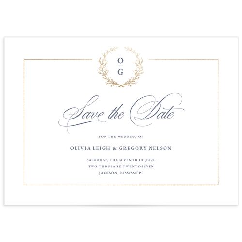 Gilded Wreath Save the Date Cards - Blue