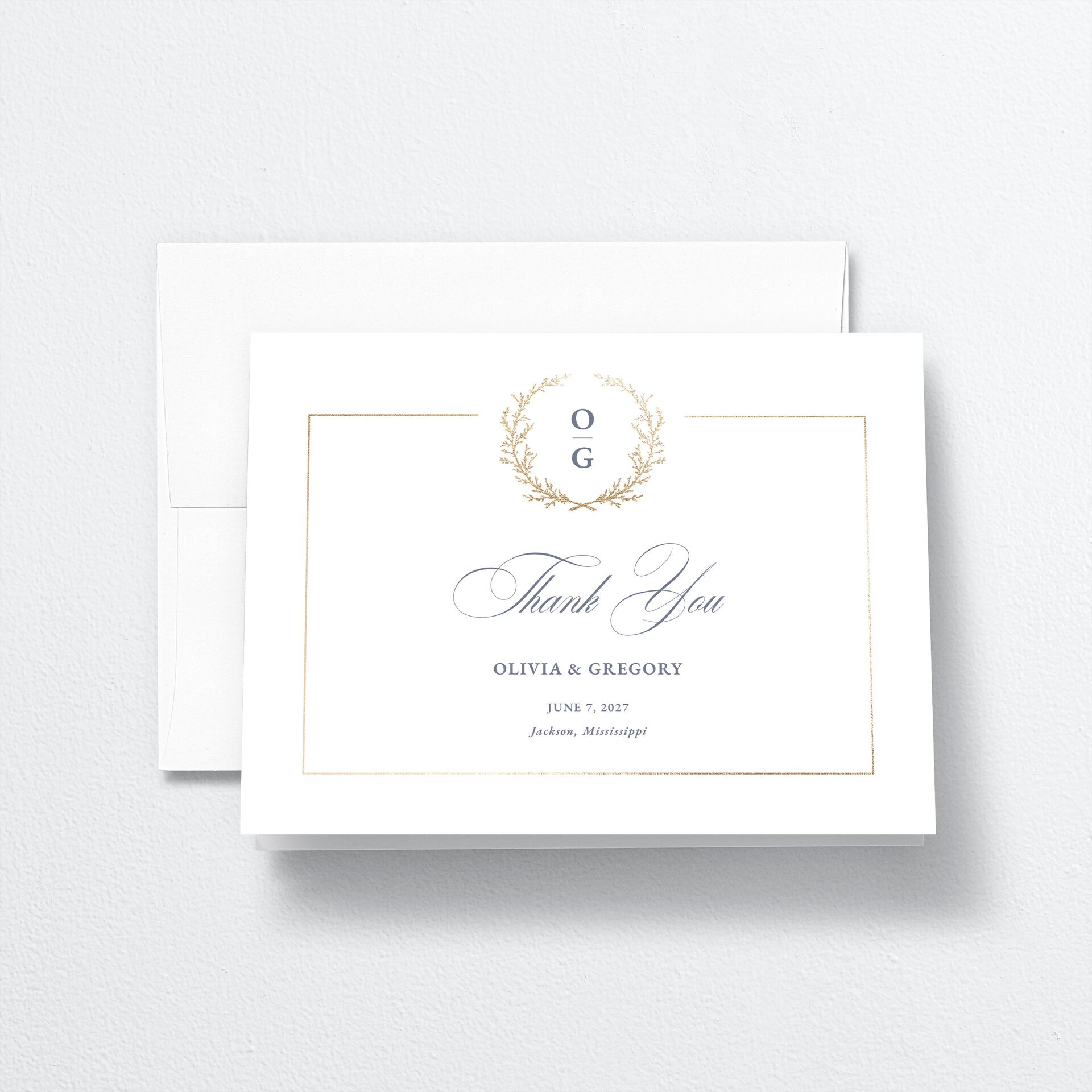 Gilded Wreath Thank You Cards — view 1
