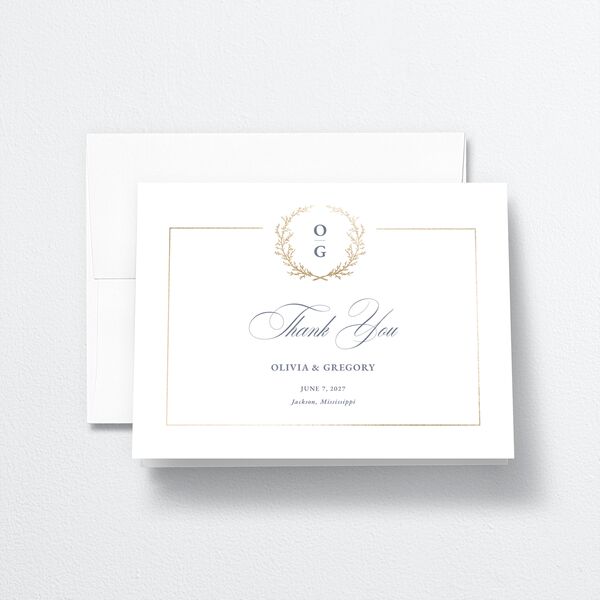 Gilded Wreath Thank You Cards Gold Dusty Blue