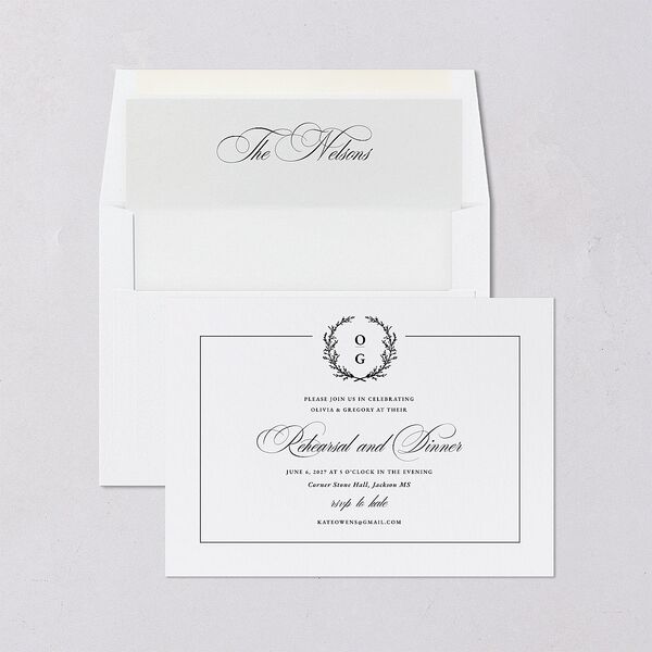 Gilded Wreath Rehearsal Dinner Invitations Pure White Signature Blank Standard