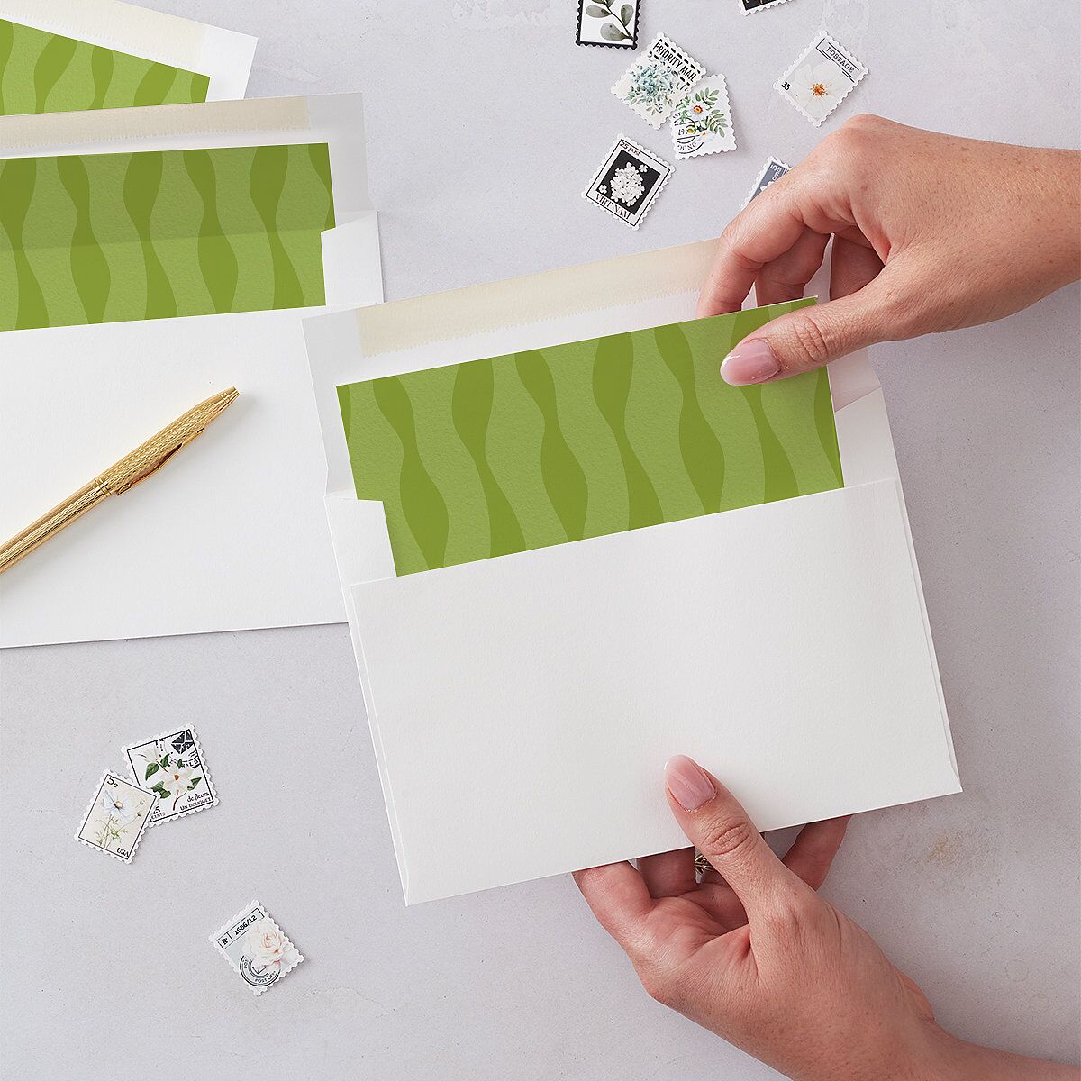 Retro Modern QR Code Envelope Liners Greenery Standard