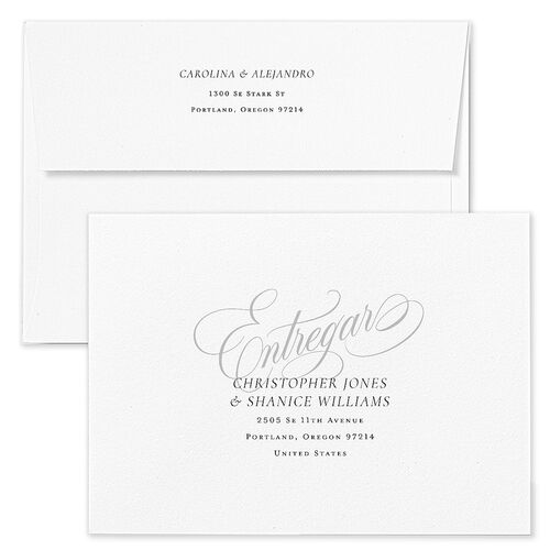Nuestra Boda Save The Date Card Envelopes White Charcoal Both Recipient and Return Addresses Signature Standard