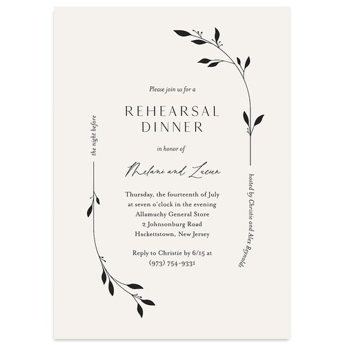 Gilded Sprigs Rehearsal Dinner Invitations Charcoal Signature Blank Standard