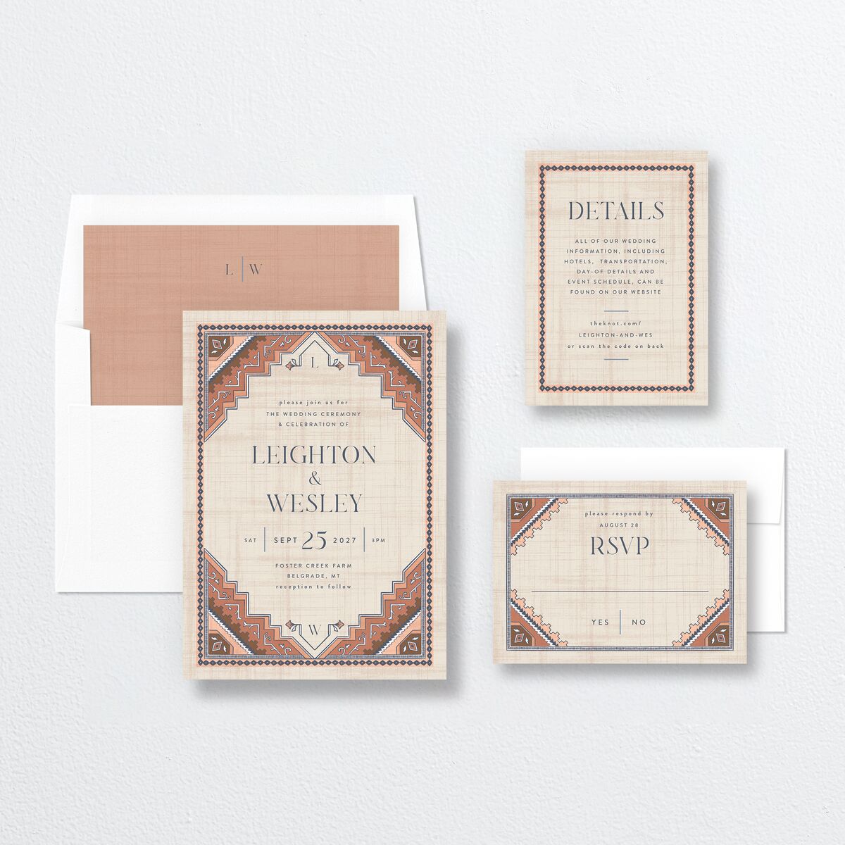 Western Tapestry Wedding Invitations Linen Signature No