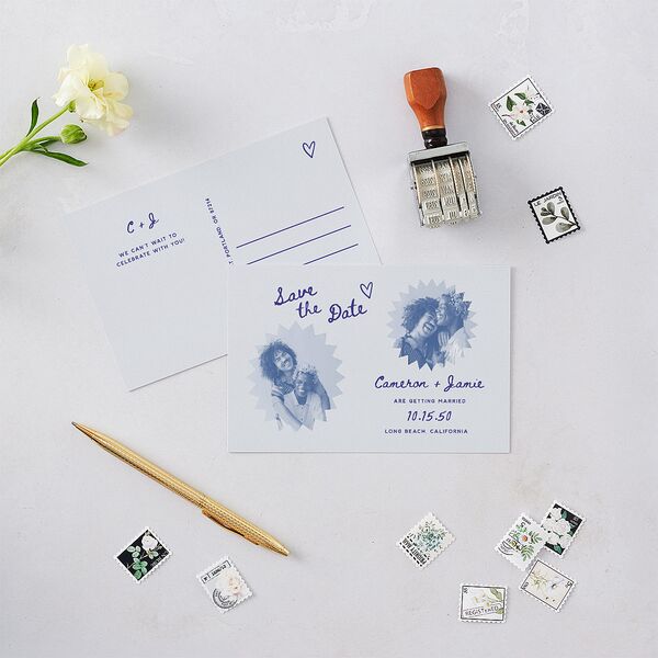 Retro Photocopy Flyer Save the Date Postcards Ice Blue