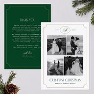 Elegant Monogram Greeting Holiday Cards Hunter Green Signature Blank Standard