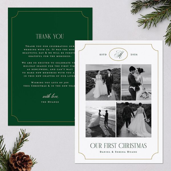 Elegant Monogram Greeting Holiday Cards Hunter Green Signature Blank Standard