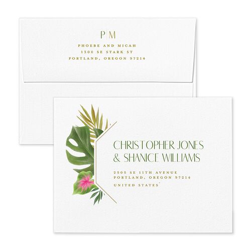 Hawaiian Tropical Monstera Frame Thank You Card Envelopes White Scottish Green Both Recipient and Return Addresses Signature Standard