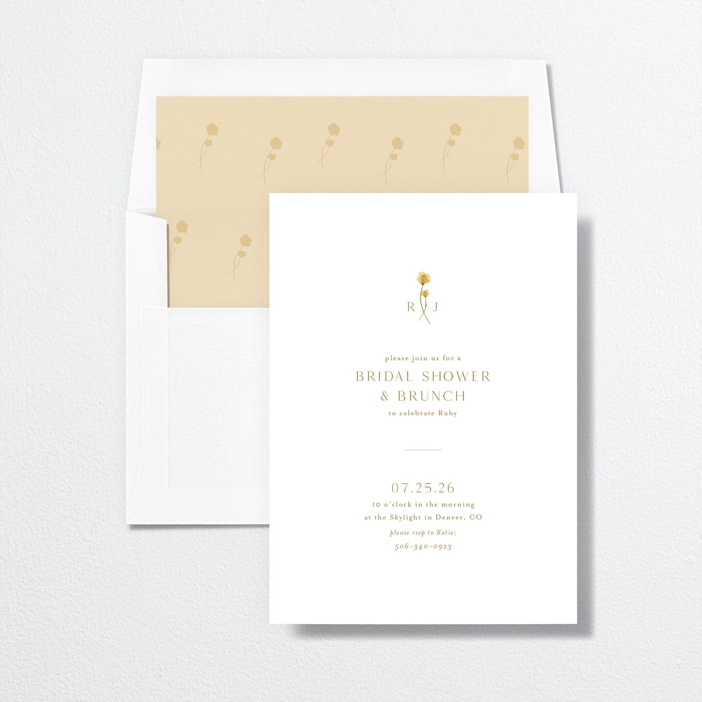 Dainty Monogram Bridal Shower Invitations envelope-and-liner in yellow