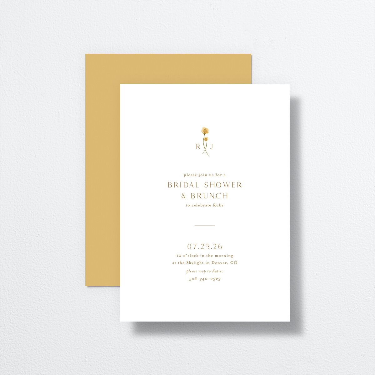 Dainty Monogram Bridal Shower Invitations front-and-back in yellow