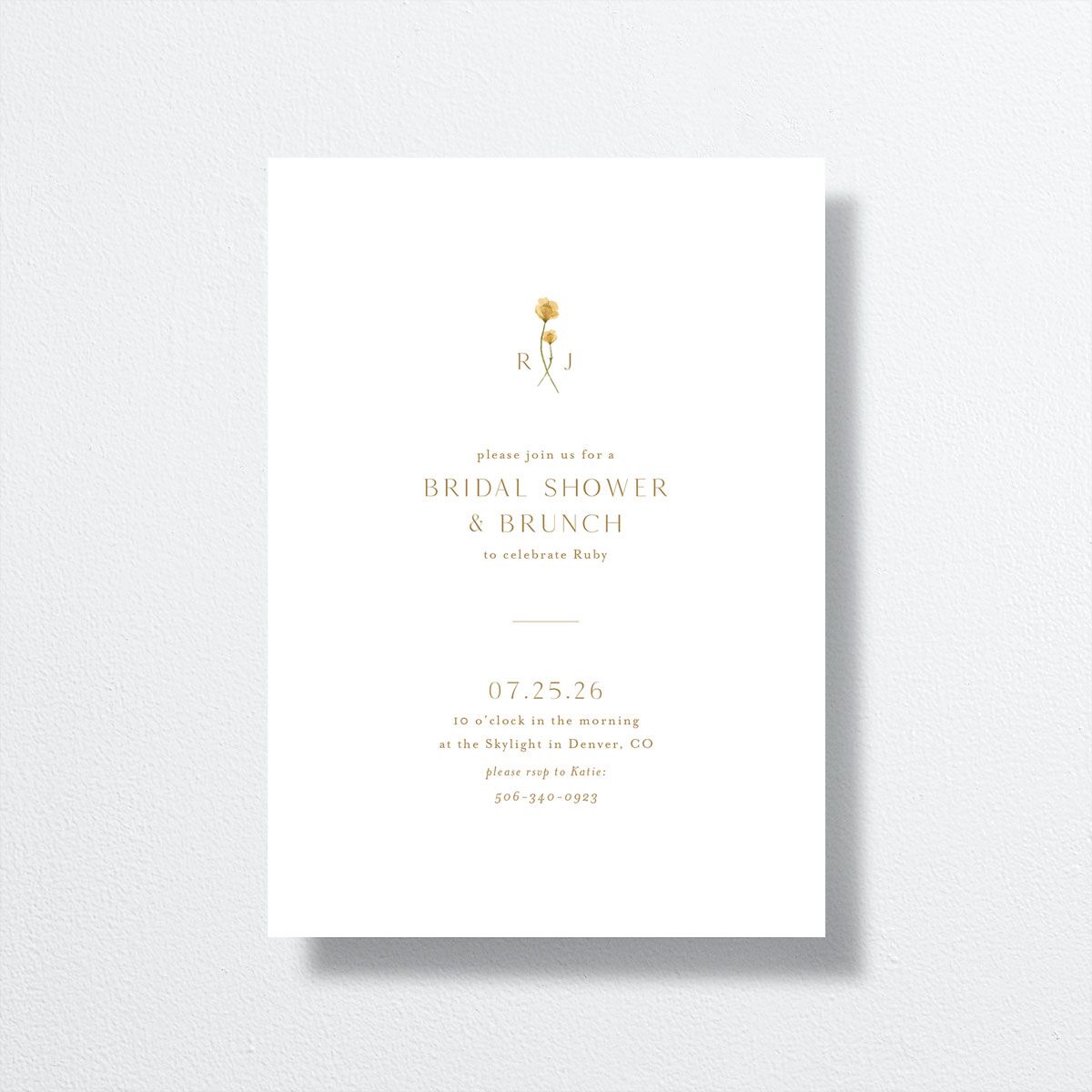 Dainty Monogram Bridal Shower Invitations front in yellow