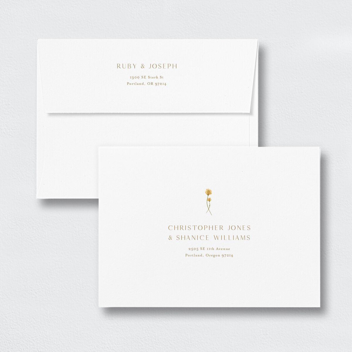 Dainty Monogram Save The Date Card Envelopes White Standard Dijon Both Recipient and Return Addresses