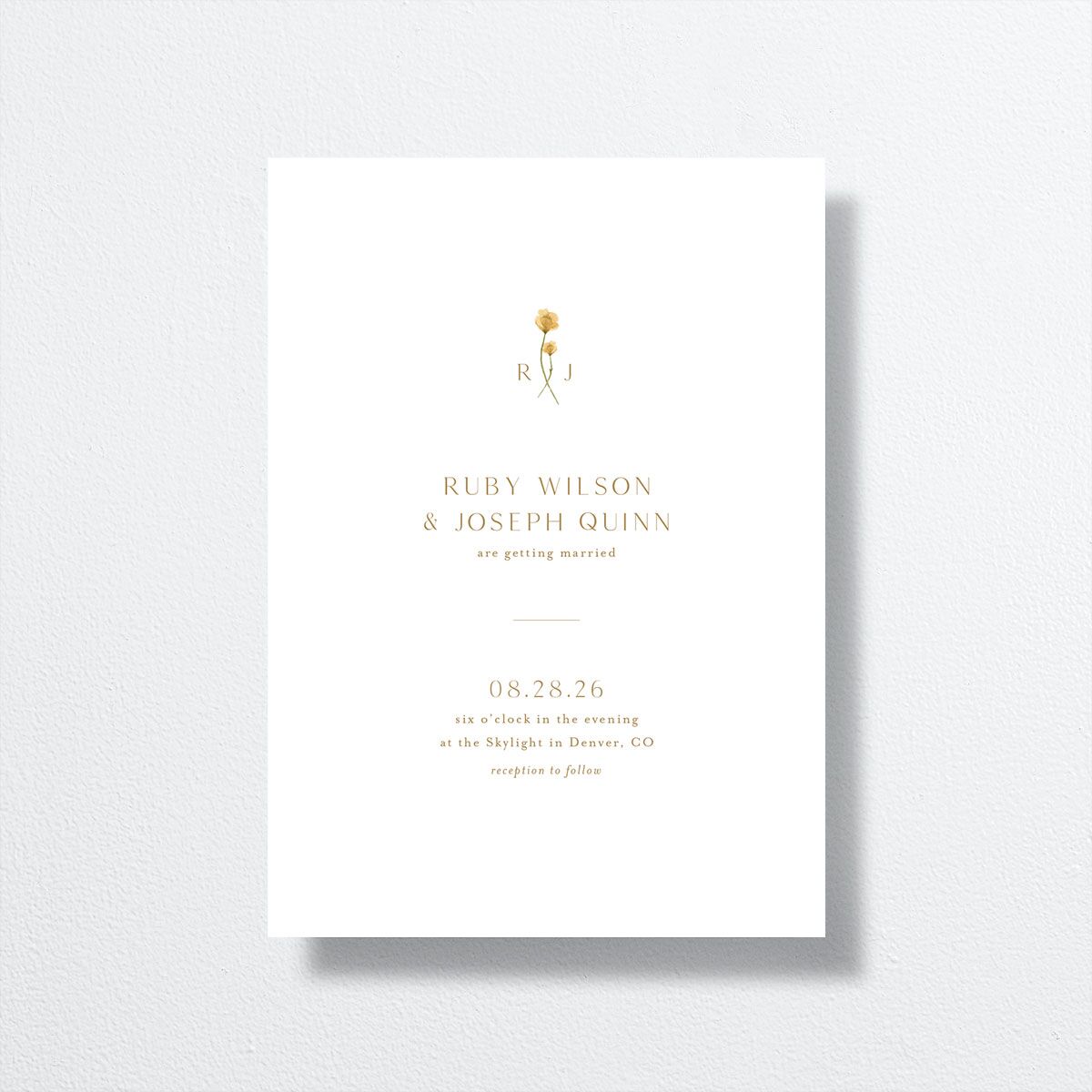 Dainty Monogram Wedding Invitations front in yellow