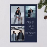 Lunar New Year Grid Holiday Cards Navy Signature Blank Portrait  Standard