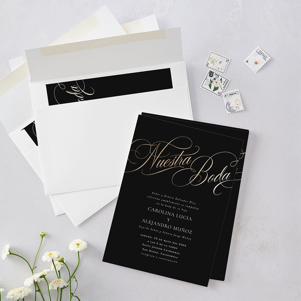 Nuestra Boda Wedding Invitations Gold Charcoal Signature Blank No Standard
