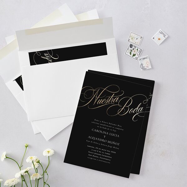 Nuestra Boda Wedding Invitations Gold Charcoal Signature Blank No Standard