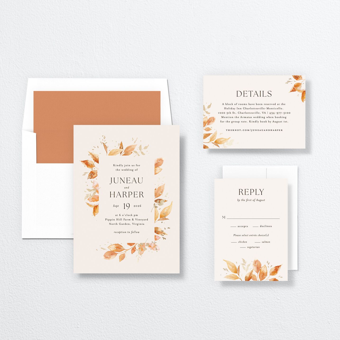 Autumn Frame Wedding Invitations suite in orange
