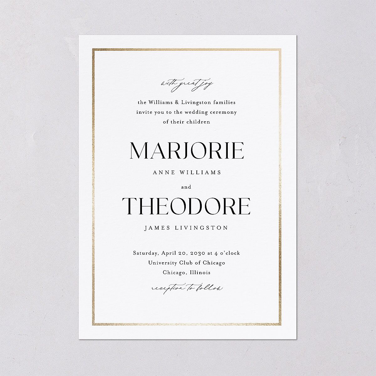 Joyful Union Foil Wedding Invitations Gold Pure White Signature Blank No Standard