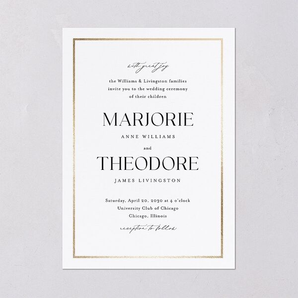 Joyful Union Foil Wedding Invitations Gold Pure White Signature Blank No Standard
