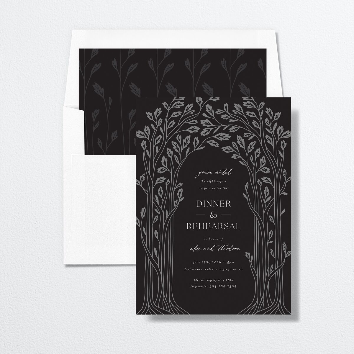 Arboretum Archway Rehearsal Dinner Invitations Licorice Signature