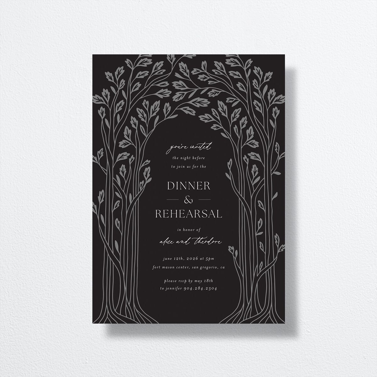 Arboretum Archway Rehearsal Dinner Invitations Licorice Signature