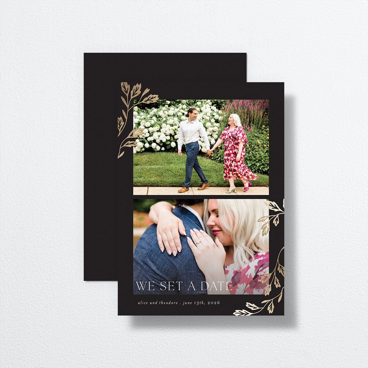 Arboretum Archway Save the Date Cards front-and-back in Black