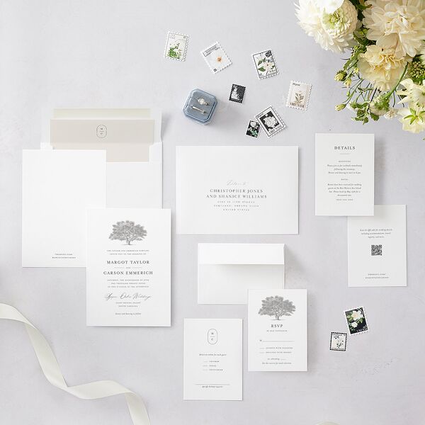 Southern Oak Tree Wedding Invitations Pure White Signature Blank No Standard