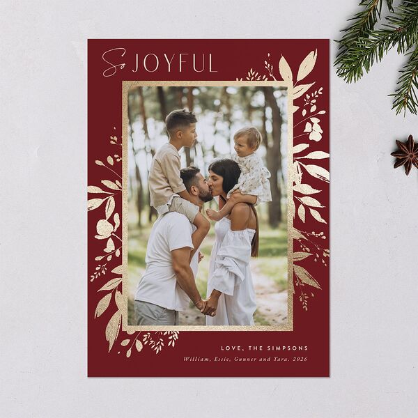 Festive Foliage Holiday Cards Gold Maroon Signature Blank Portrait Standard