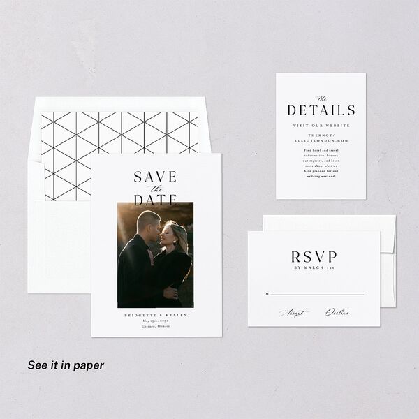 Timeless Typography Digital Save the Date Cards Pure White Dusty Blue Lets Celebrate Standard
